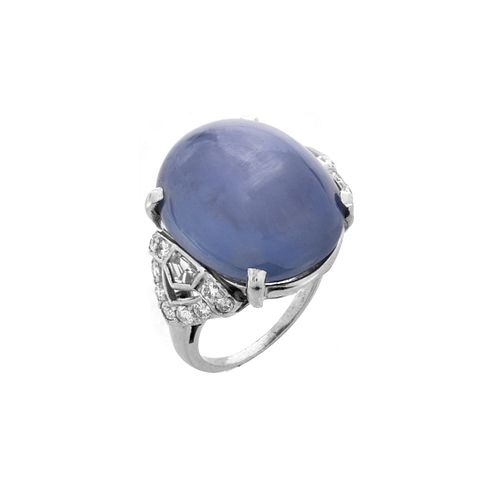 Deco Sapphire, Diamond and Platinum Ring