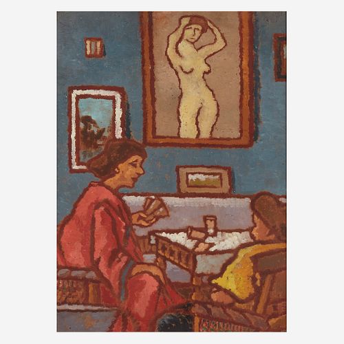 József Rippl-Rónai (Hungarian, 1861–1927), , Interior with Two Women Playing Cards; with Figure Studies verso