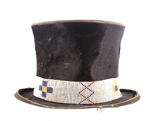 Sioux Indian Beaver Trade Hat & Fully Beaded Band