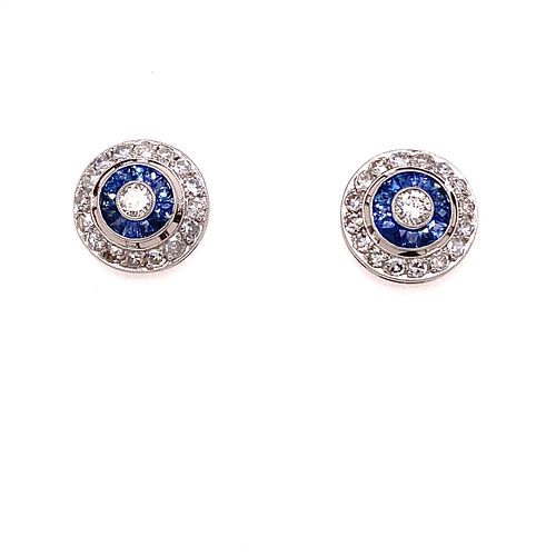 Platinum Sapphire Diamond Target Stud Earrings