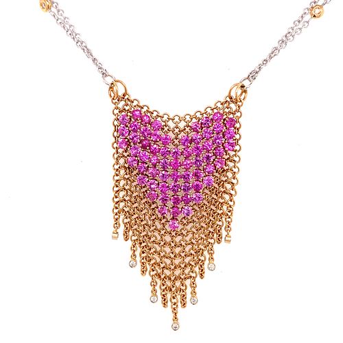 Gold Diamond Pink Sapphire Necklace