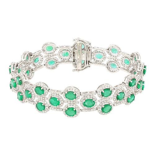 9.77ctw Emerald and 5.03ctw Diamond Platinum Bracelet
