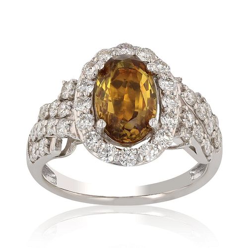 2.59ct UNHEATED Orange-Yellow Sapphire and 1.05ctw Diamonds Platinum Ring (GIA CERTIFIED)