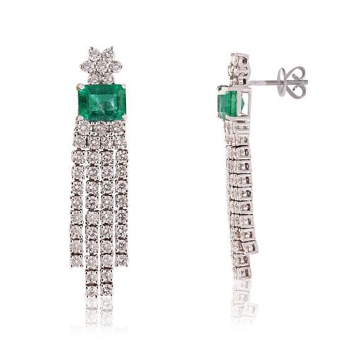 3.41ctw Emerald and 4.24ctw Diamond Platinum Earrings