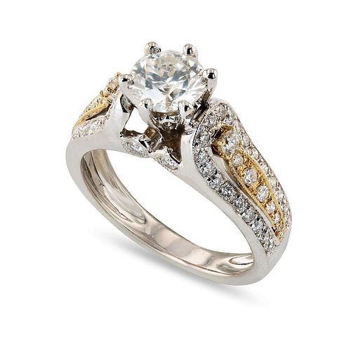 0.97ct SI3 CLARITY CENTER Diamond 18K White and Yellow Gold Ring (1.59ctw Diamonds)
