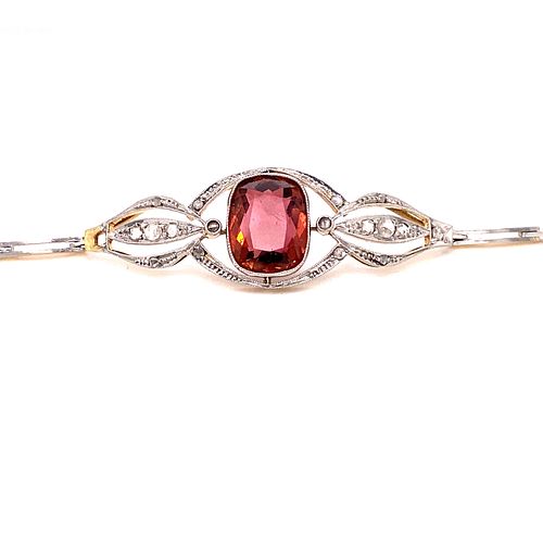 18k Gold Pink Tourmaline & Diamonds Victorian Bracelet