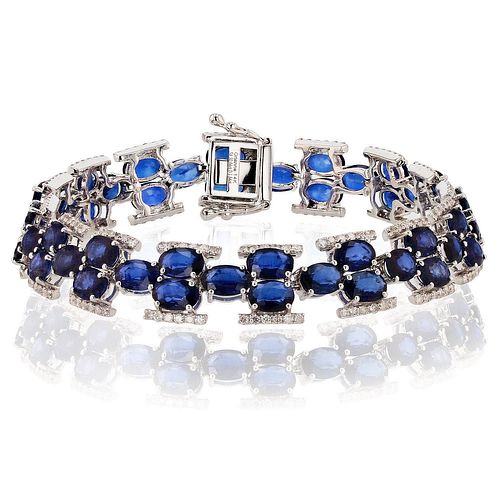 20.64ctw Blue Sapphire and 1.54ctw Diamond 14K White Gold Bracelet