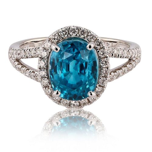 6.12ct Blue Zircon and 0.43ctw Diamond 14K White Gold Ring