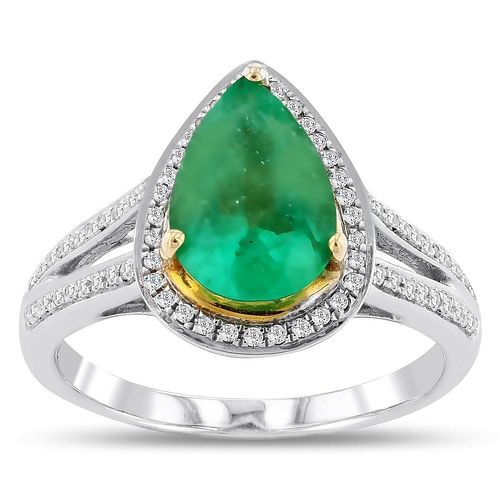 1.73ct Emerald and 0.13ctw Diamond 18KT White Gold Ring