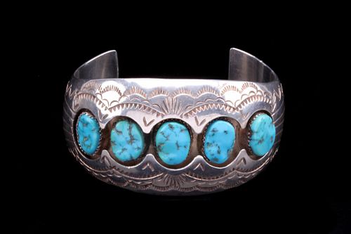 Navajo Pamela Benally Silver & Turquoise Bracelet