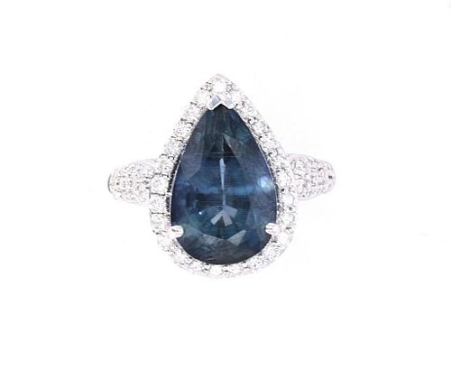 7.34ct Natural Blue Sapphire & Diamond PT950 Ring
