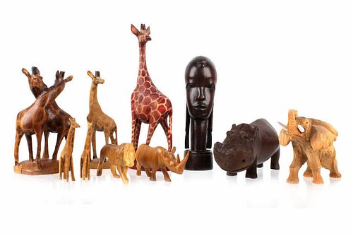African Hand Carved Animal Collection c. 1930's