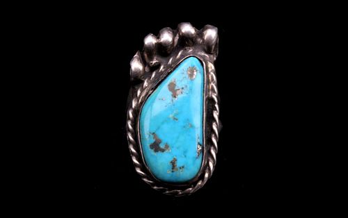 Navajo Silver & Turquoise Bear Paw Ring