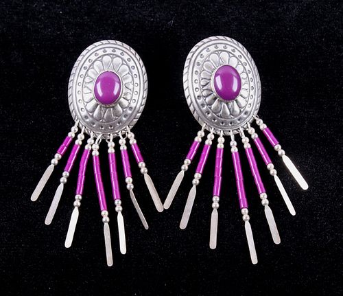 Navajo Signed Sterling Purple Spiny Earrings