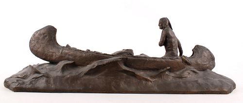 "Chief Embark in Canoe" Fiberglass Sculpture