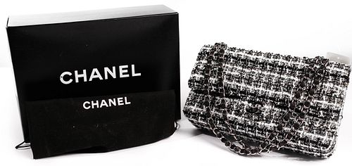 Chanel Classic Quilted Tweed Double Flap Handbag
