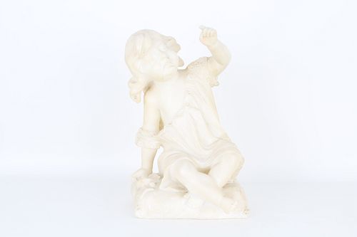 Carved Alabaster Seated Young Girl