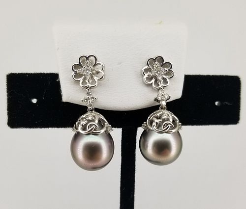 18K Tahitian Pearl & Diamond Earrings