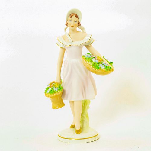 Royal Dux Bohemia Porcelain Figurine, Flower Girl