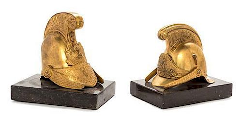 * A Near Pair of Napoleon III Gilt Bronze and Marble Paperweights Height 4 1/2 inches.