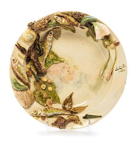 * A French Palissy Style Majolica Tromp L'Oeil Dish Diameter 10 1/4 inches.