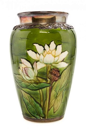 * A Sevres Enameled Ceramic Vase Height 11 3/4 inches.