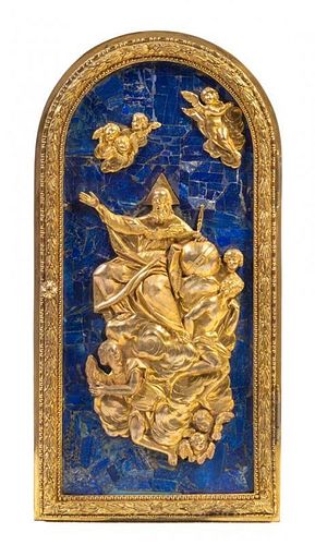 * A Gilt Bronze and Lapis Lazuli Mounted Tabernacle Door Height 24 x width 12 1/2 inches.