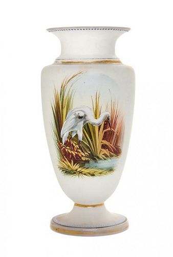 A Continental Enameled Glass Vase Height 6 3/4 inches.