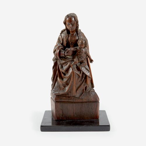 A Northern European Carved Walnut Figure of the Madonna and Child, Likely German or Flemish, 16th/17th century