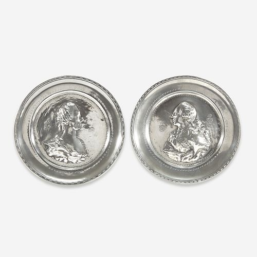 A Pair of Continental Royal Commemorative Pewter Plates, 18th century
