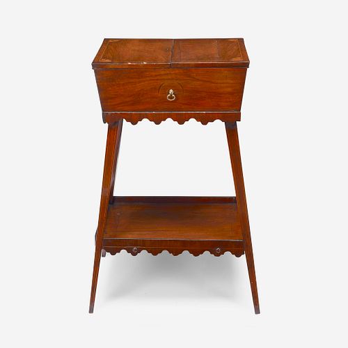 A George III or Federal Inlaid Mahogany Sewing Stand with Splayed Legs, Circa 1800