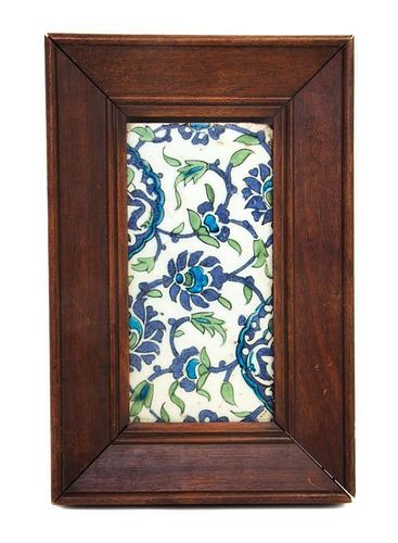 * A Middle Eastern Glazed Ceramic Tile Height 4 1/4 x width 8 3/4 inches.