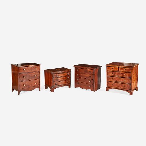 Four George III and Victorian Mahogany and Burl Walnut Miniature Chests of Drawers, 18th/19th centuries