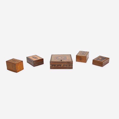 A Collection of Five Tunbridge Boxes, 19th century