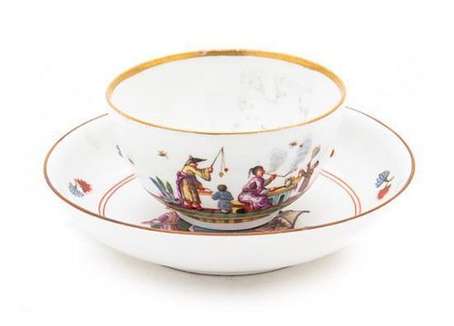 * A Meissen Porcelain Tea Bowl and Saucer Diameter 3 inches.