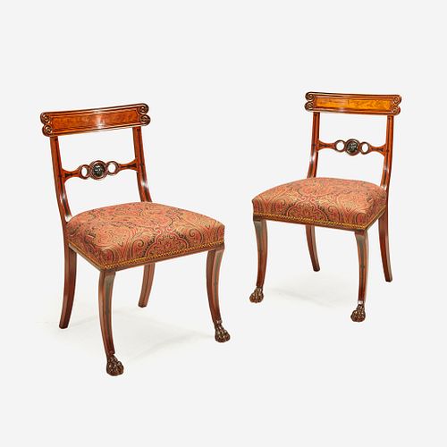 A Pair of Regency Ebony-Inlaid Walnut Side Chairs, First quarter 19th century
