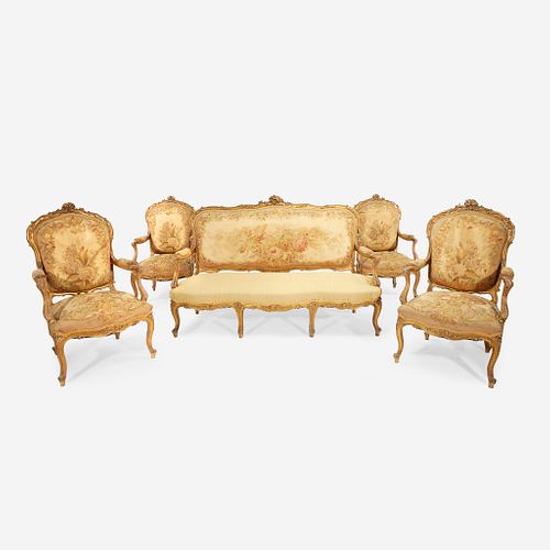 A Louis XV Style Giltwood Salon Suite, Late 19th century