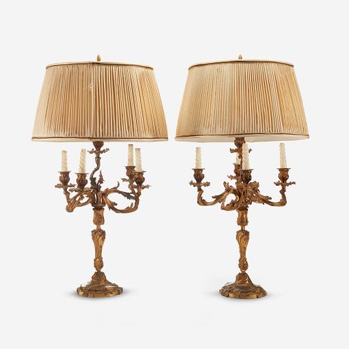 A Pair of Louis XV Style Gilt-Bronze Candelabra, Late 19th century