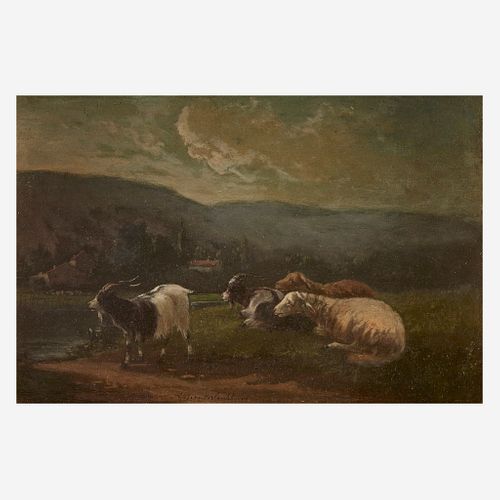 Eugène Verboeckhoven (Belgian, 1799-1881), , Landscape with Sheep and Goats before a Stream
