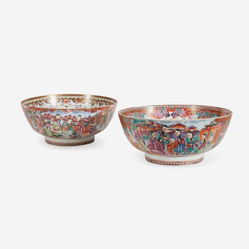 Two Chinese Export Porcelain Mandarin Punch Bowls, Late 18th/early 19th century