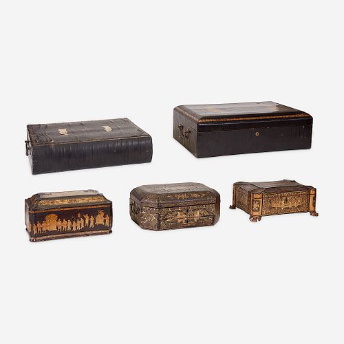 Five Chinese Export Lacquer Boxes, 19th century