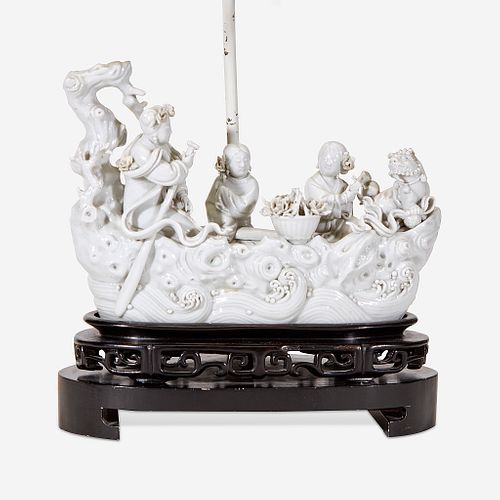 A Chinese Blanc De Chine Figures in a Boat, 19th century