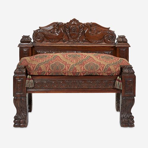 An Italian Baroque Carved Walnut Bench, Comprised of 17th century elements