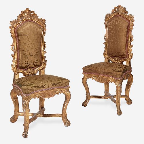 A Pair of Venetian Baroque Giltwood Side Chairs, Second quarter 18th century