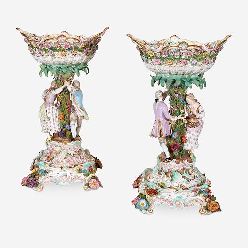 A Pair of Large Meissen Centerpiece Baskets on Stands, 1815-1860