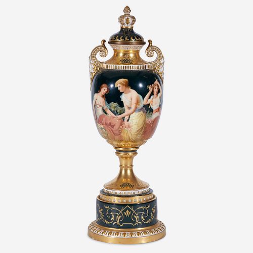A Royal Vienna Style Hand-Painted and Parcel-Gilt Covered Urn, Late 19th/early 20th century