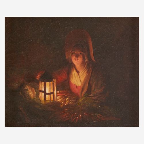 Attributed to Johannes Rosierse (Dutch, 1818-1901), , Selling Vegetables at Candlelight