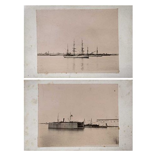 ALFREDO SALDÍVAR, Puerto de Veracruz, Unsigned, Albumen on cardboard, 3.6 x 4.7" (9.2 x 12 cm) each, Pieces: 2