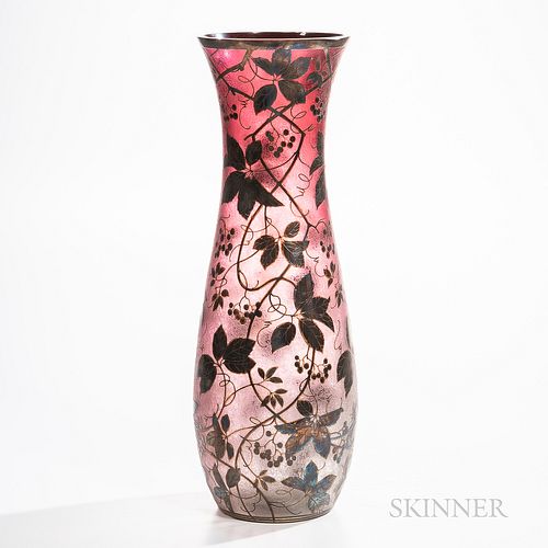 Monumental Silver Overlay Glass Vase