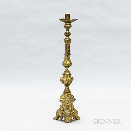 Tall Mexican Baroque-style Brass Candlestick